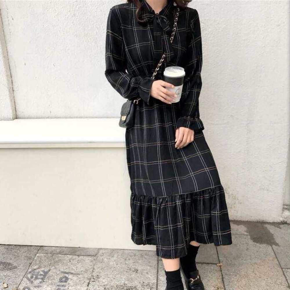 Korean style checkered dress